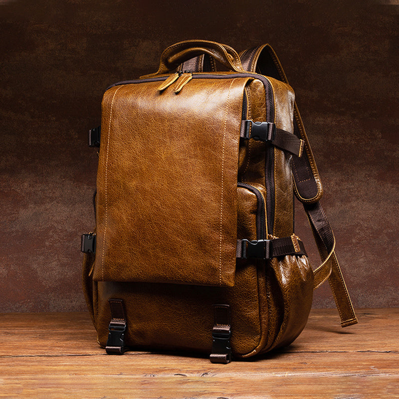 backpack with laptop sleeve mens Vintage Leather Backpacks for Men