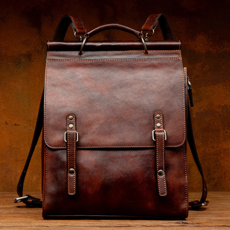 brown leather messenger backpack american leather Vintage Leather Backpack