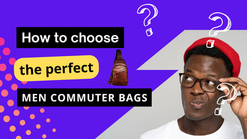 Banner «Hur du väljer den perfekta pendelväskan för herr»: en fundersam man med glasögon och röd mössa