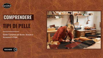Banner della guida ai tipi di pelle: una persona taglia la pelle su un banco da lavoro in laboratorio