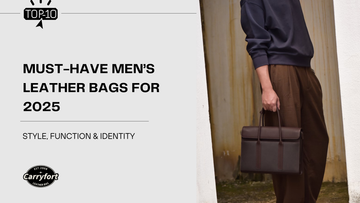 Bannière des 10 sacs en cuir pour homme 2025, une personne tient une serviette fine en cuir