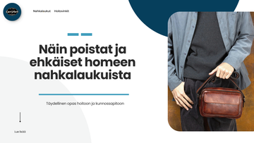 Banneri: näin poistat ja ehkäiset homeen nahkalaukuista, mies pitää ruskeaa nahkalaukkua kädessä