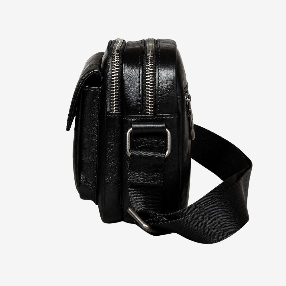 black leaather bag side view