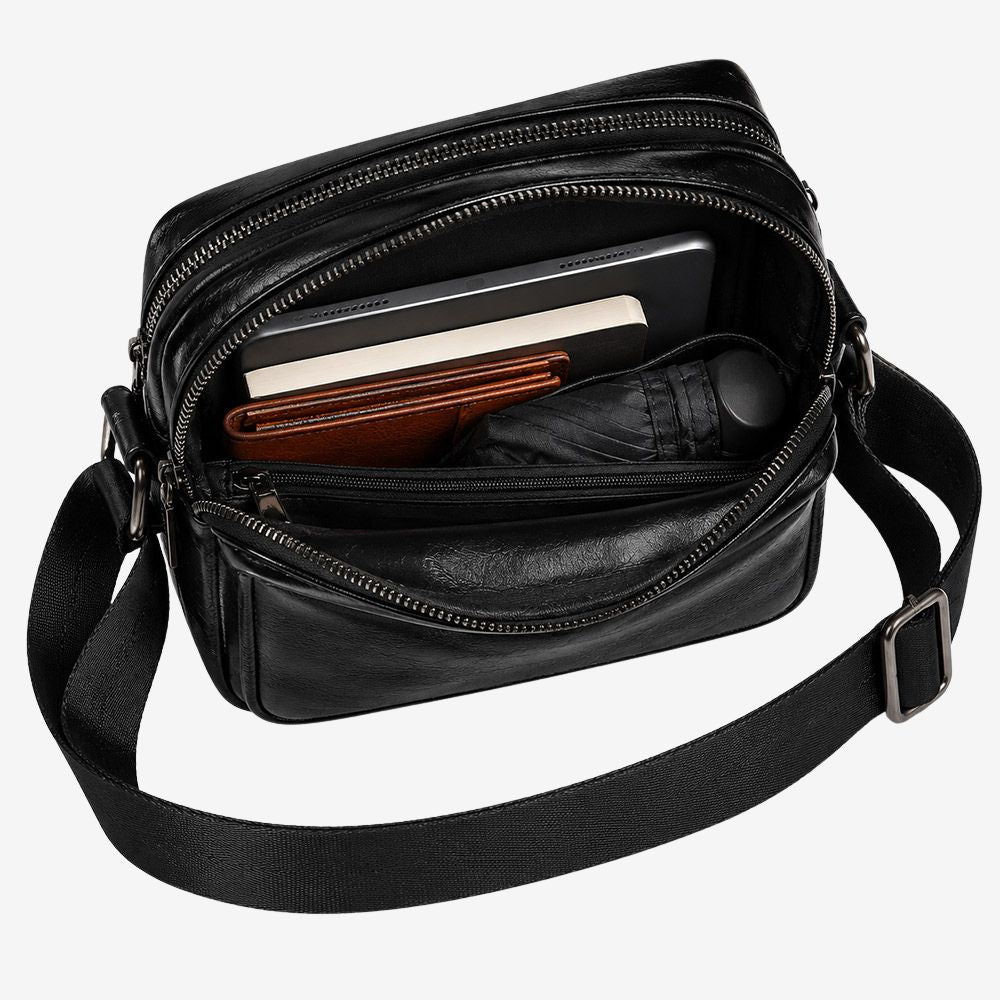 show black leather bag inner details