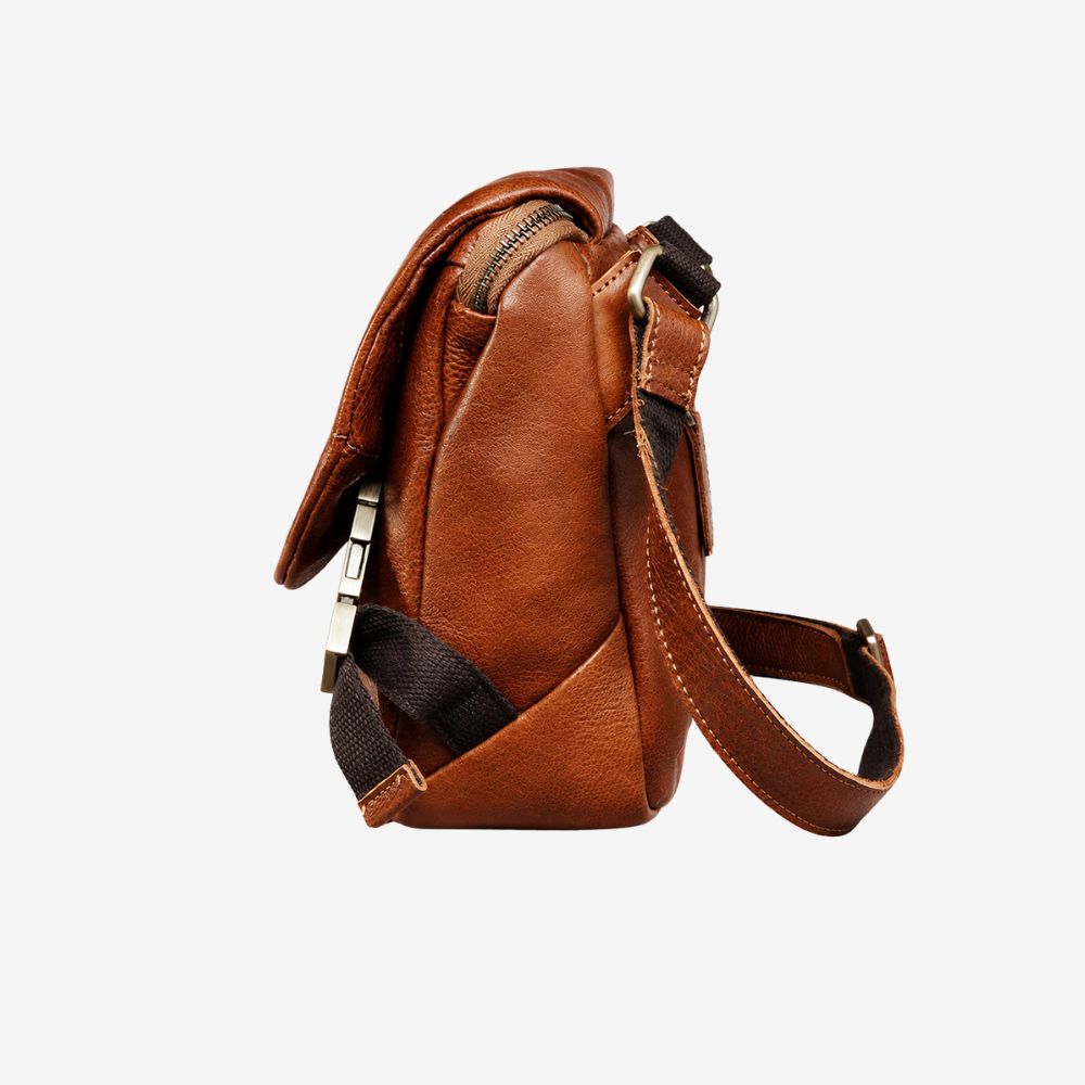 Brown Leather Crossbody Bag - Stylish Shoulder Bag for Men, Fits 11-Inch Tablets