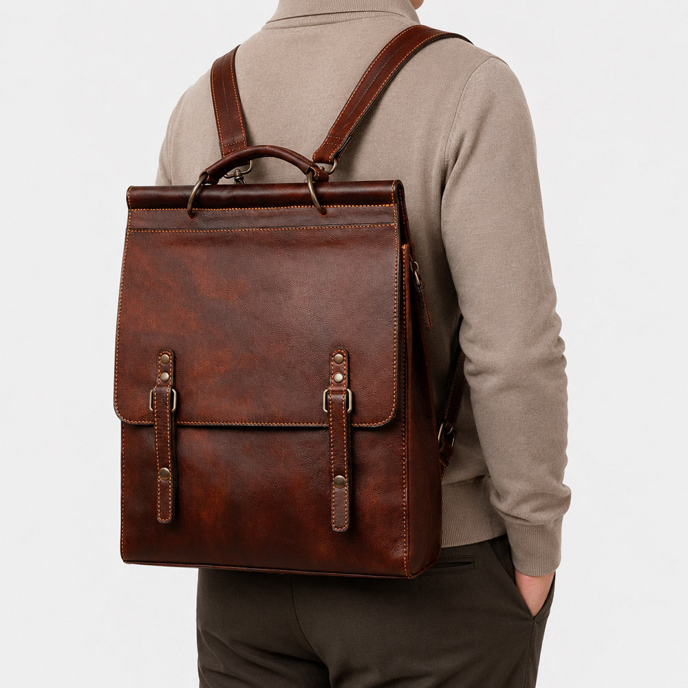 rugged yet sophisticated look vintage leather backpack