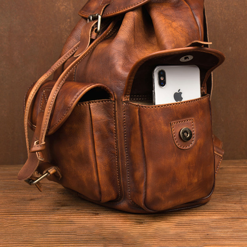 Large Leather Backpack with Intelligent Multi-Scene Capacity
