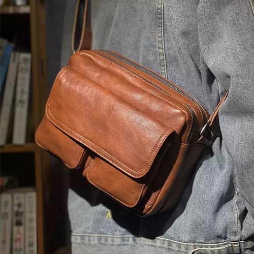 Brown Leather Crossbody Bag Sculpted to Refuse Sagging Gridlock