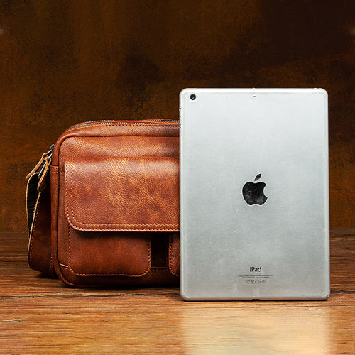 Brown Leather Shoulder Bag for Daily Use Engineered for 11" Stations