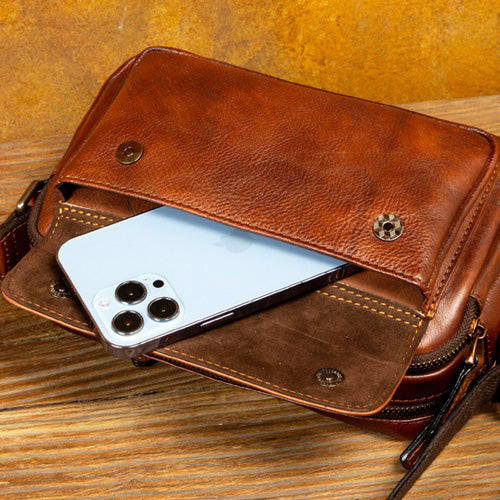 Leather Shoulder Bag for Daily Use Cushioned for 8" Devices