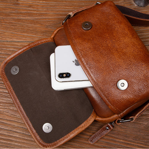 Leather Mens Shoulder Bag Designed with an Intuitive Auto-Lock Flap