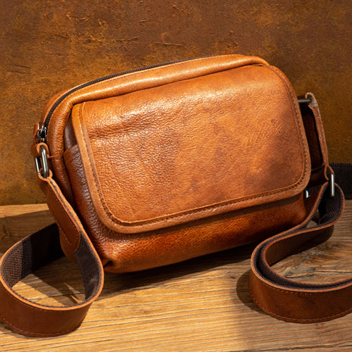 Brown Messenger Bag Sculpted with Curved Sophistication to End Hard Rubbing