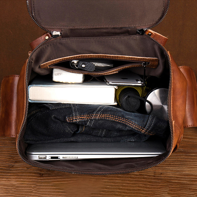 A Spacious Mens Leather Backpack with a 19cm Cavernous Base