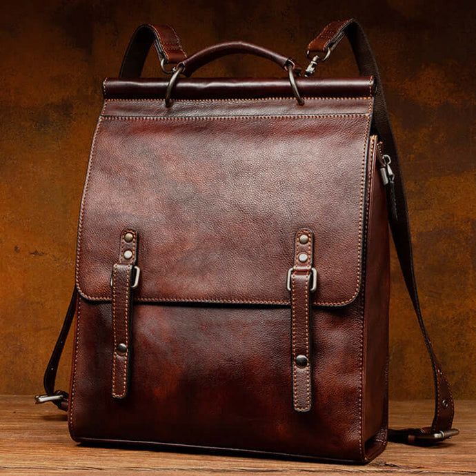 Classic Brown Messenger Bag Persona in an Active Back-Carrying Form
