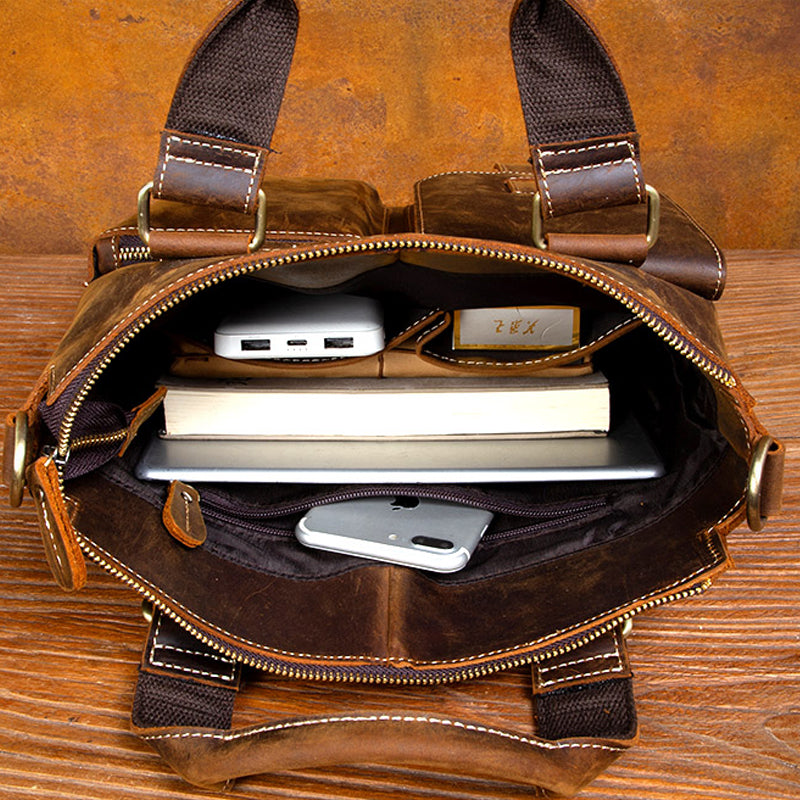 Organized Interior of our Leather Laptop Bags for Men