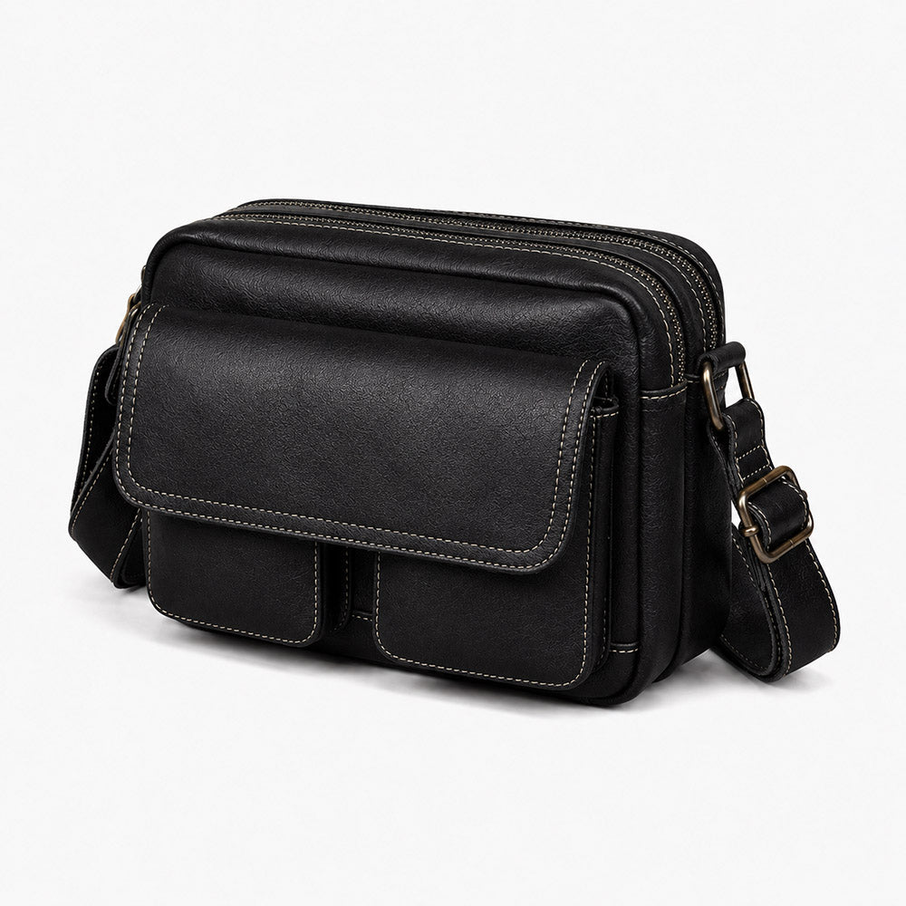 black leather messenger bag