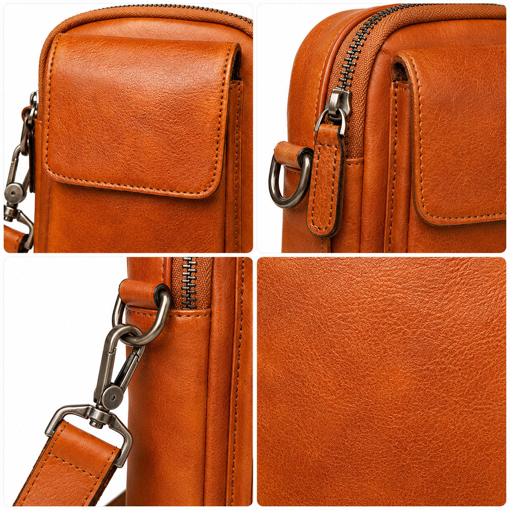 leather shoulder bag features a vertical orientation
