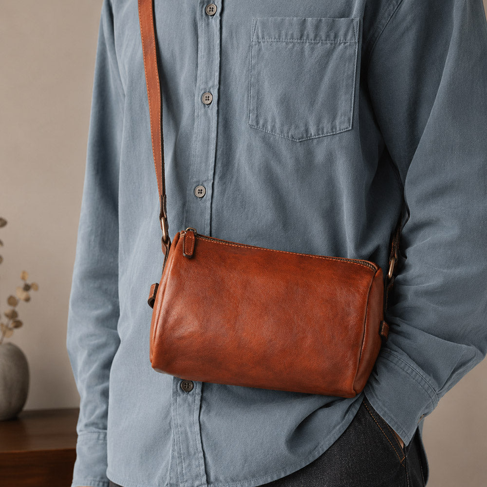 Brown Leather Crossbody Bag for Daily Essentials – Stylish Shoulder Bag for Casual Outings