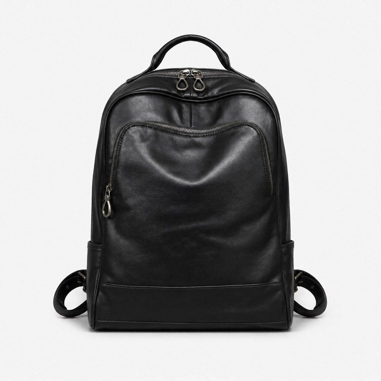 Black calfskin leather backpack front view