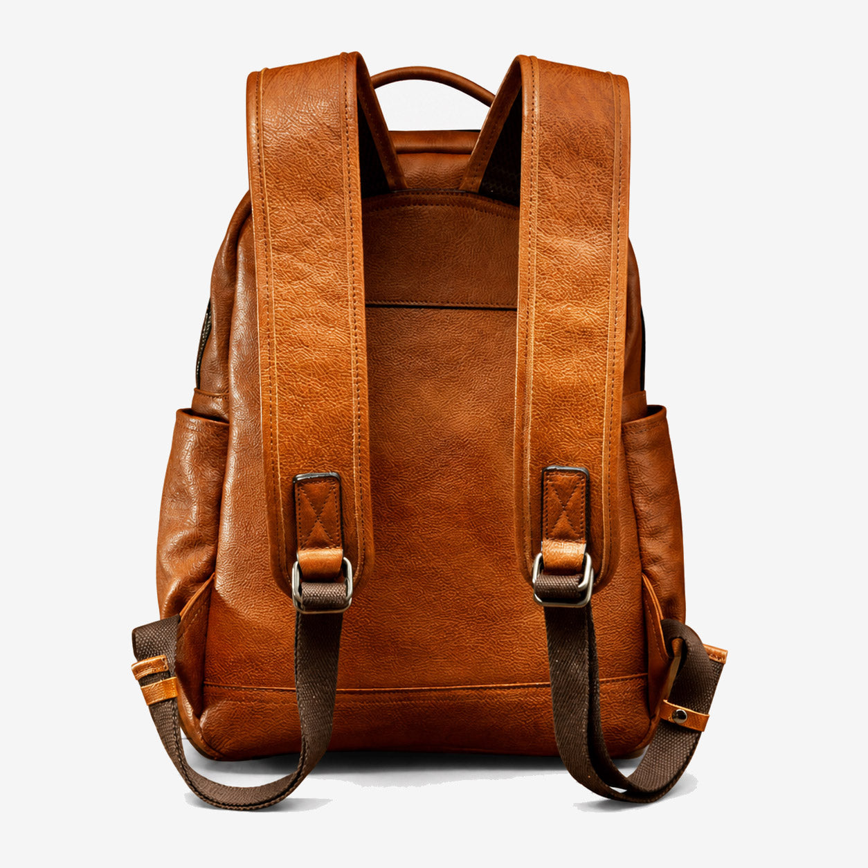 Leather backpack back panel with dual adjustable leather shoulder straps