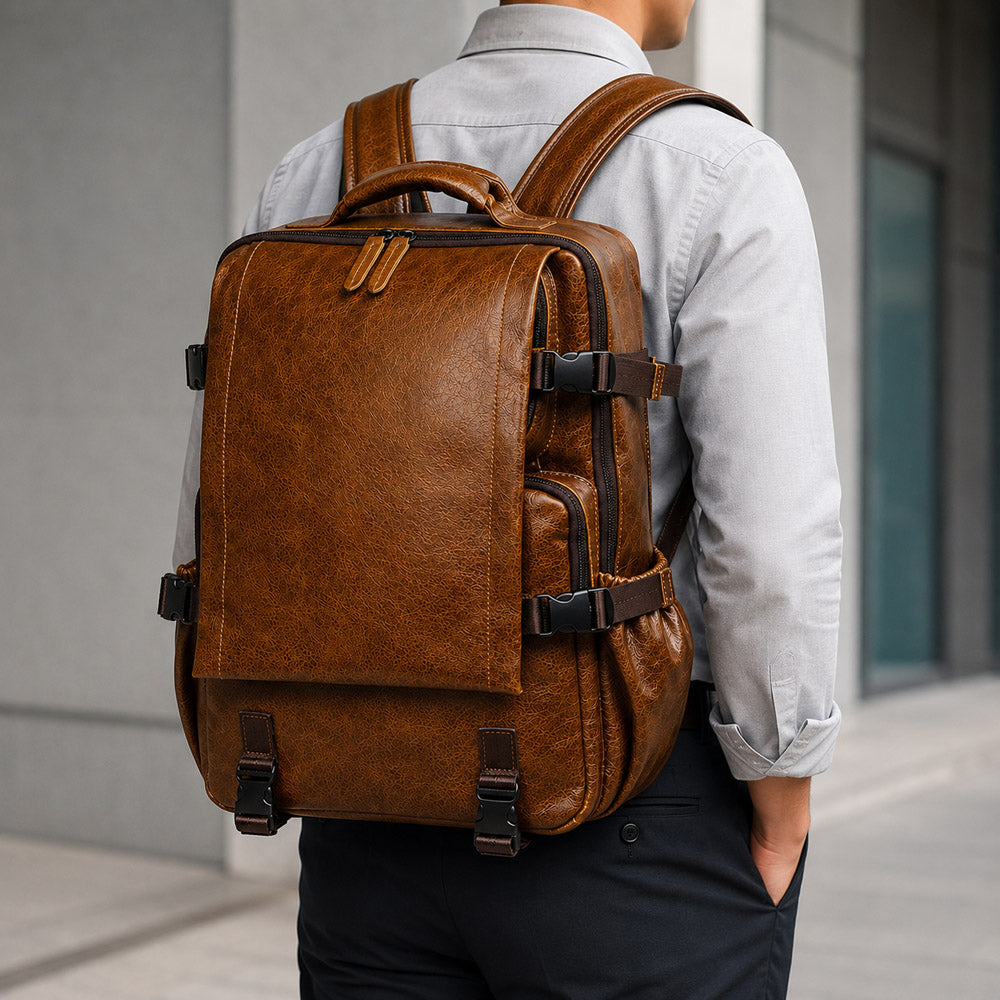 leather backpack transitions effortlessly between professional and casual settings
