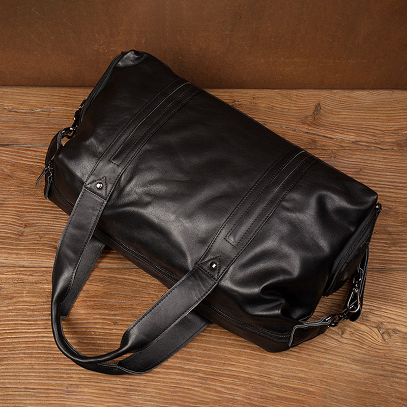 Men's Black Leather Weekender Bag 